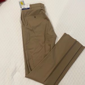 Un-hemmed khaki wool pants